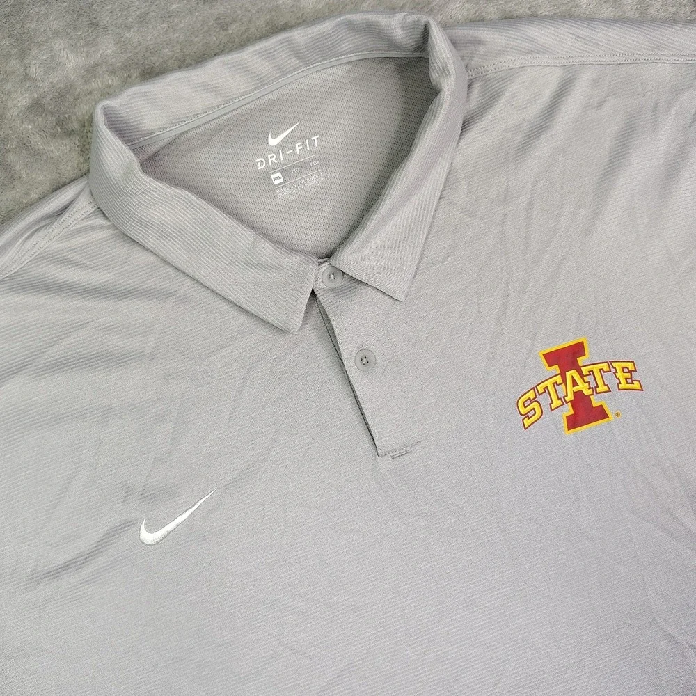 Iowa State Nike Polo Shirt Mens 2XL Gray Striped Performance Dri Fit‎ Stretch